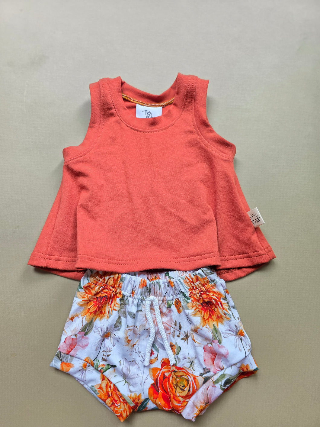Rust bamboo floral Breezy tank & shorties sets